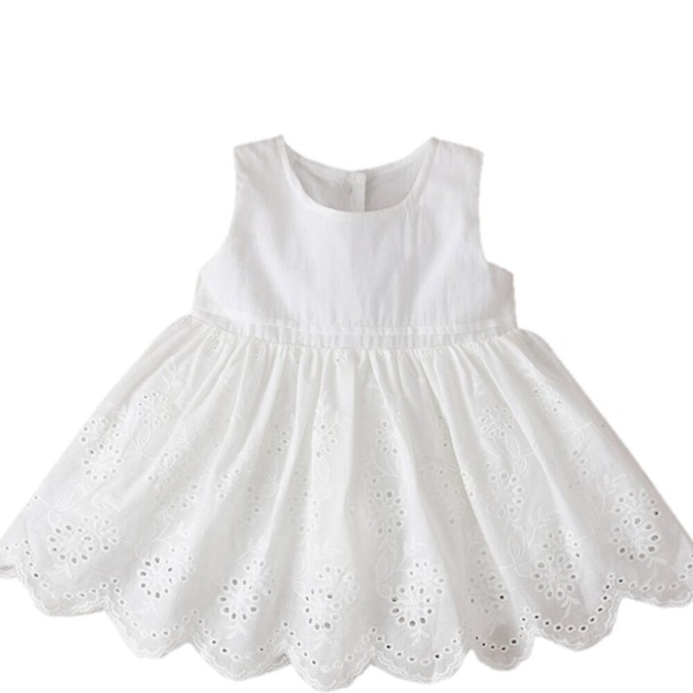 White Girl Dress First Birthday Clothes Outfit Cotton Girl Dress Baptism Summer